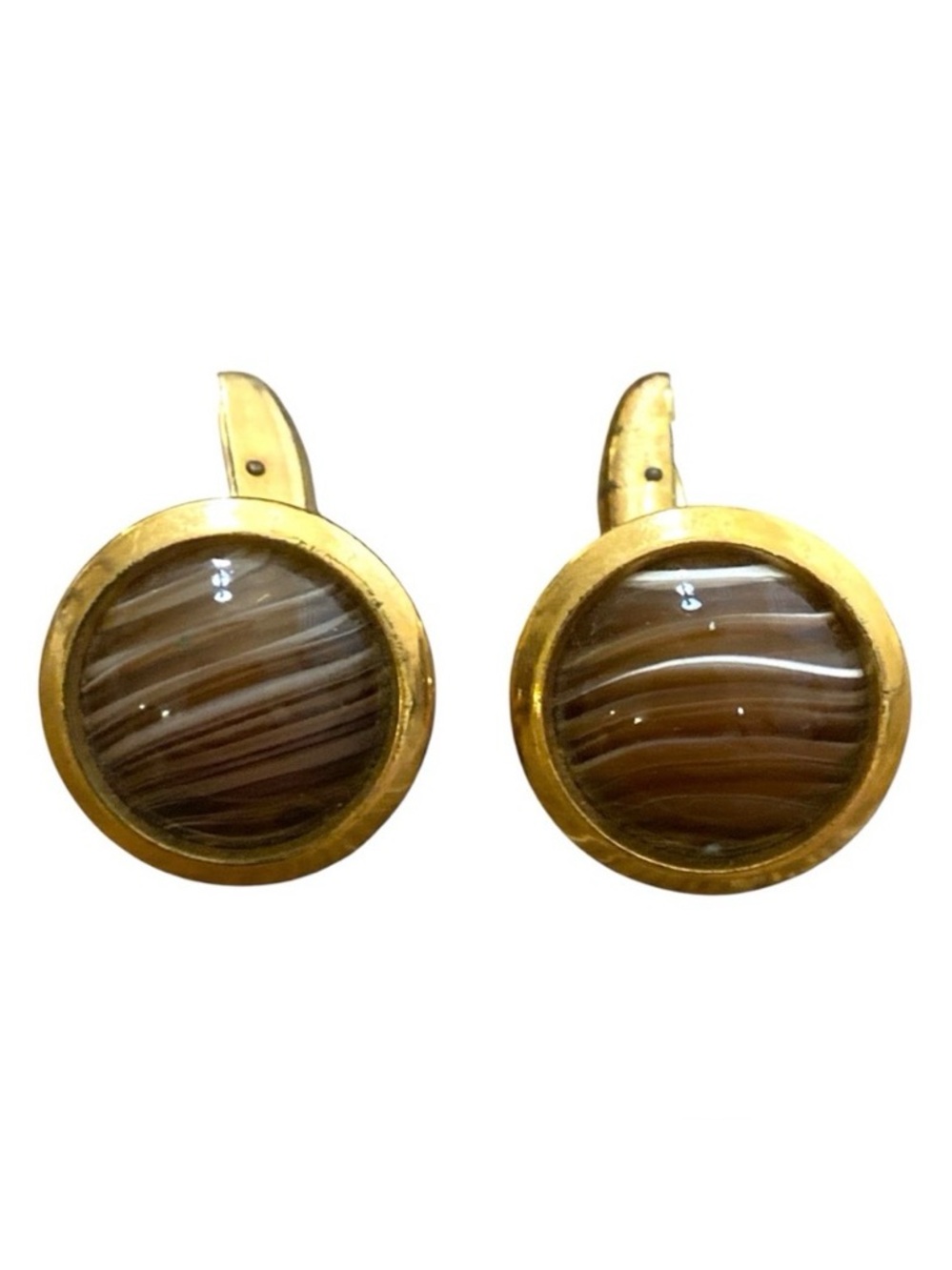 Vintage Hickok Faux Tiger’s Eye Cufflinks 1/40 10K Rolled Gold Plate Round‎ USA